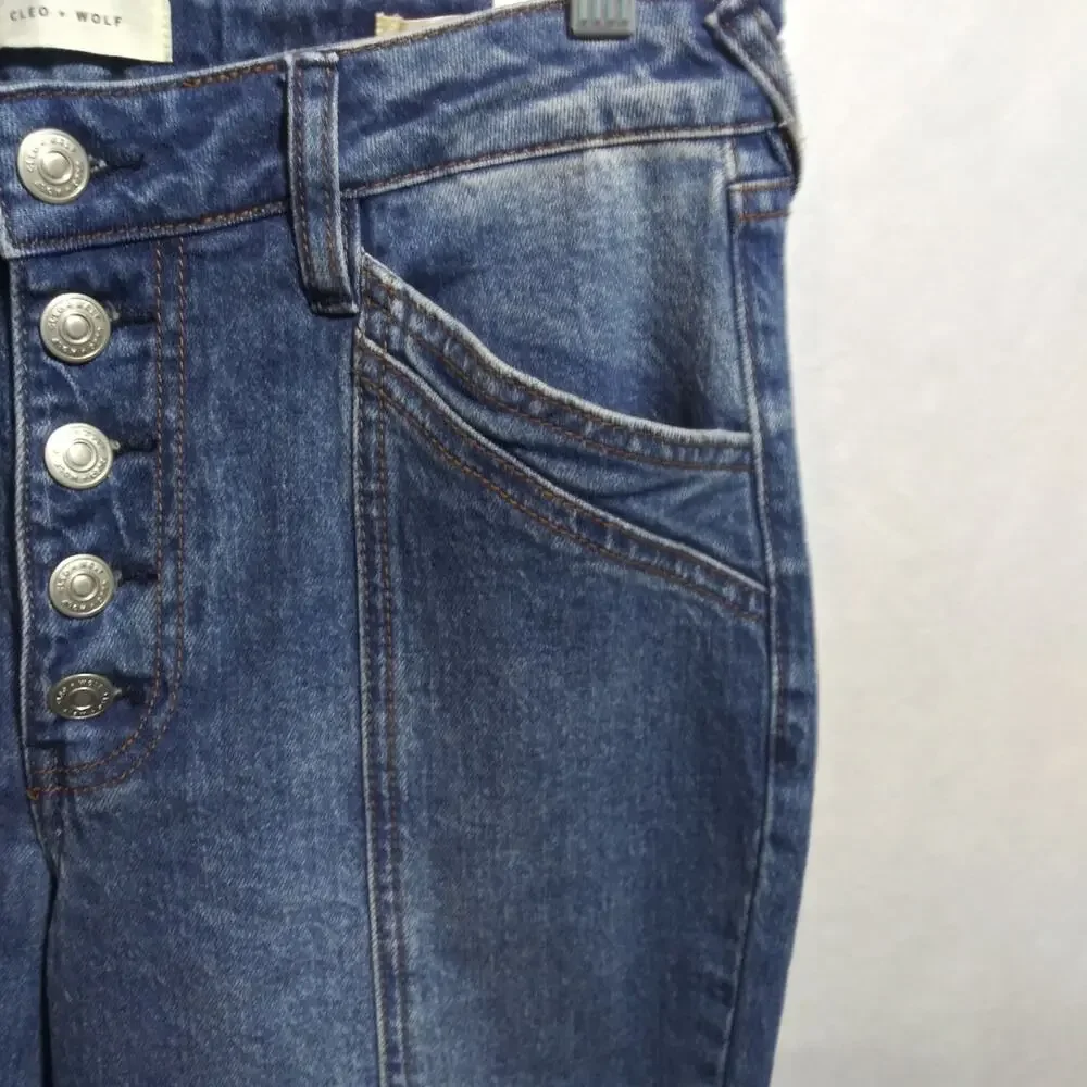 Cleo + Wolf Women's High Rise Straight Dark Wash Button Fly Denim Jean Size 28 - Picture 6 of 13